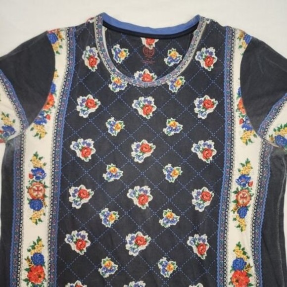 Tory Burch Medium Floral Print T-shirt Dress Navy Flower & Logo Print - Picture 3 of 16
